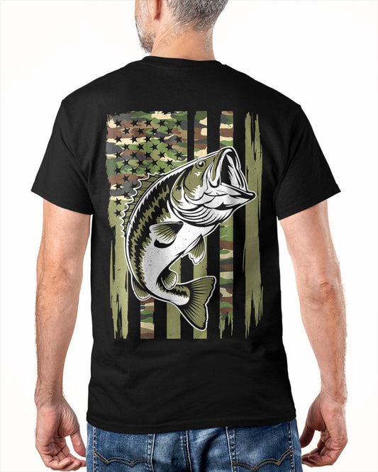 YOUTH CAMO FISHING BASS FISH AMERICAN FLAG PATRIOTIC MEN BOY- SHIRT FOR MEN - HLT00 ( SKU2609-TM-04)