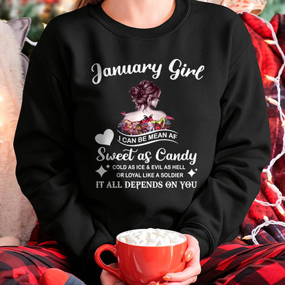 January Girl T-Shirt – Sweet As Candy, Cold As Ice - Birthday Gift for Women - HLT01 (SKU26T-01-38-01)