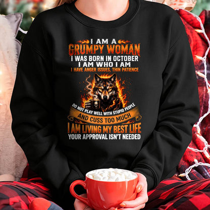 OCTOBER - I AM A GRUMPY WOMAN - BIRTHDAY T-SHIRT FOR WOMEN - HLT10 (SKU2607-206-10)