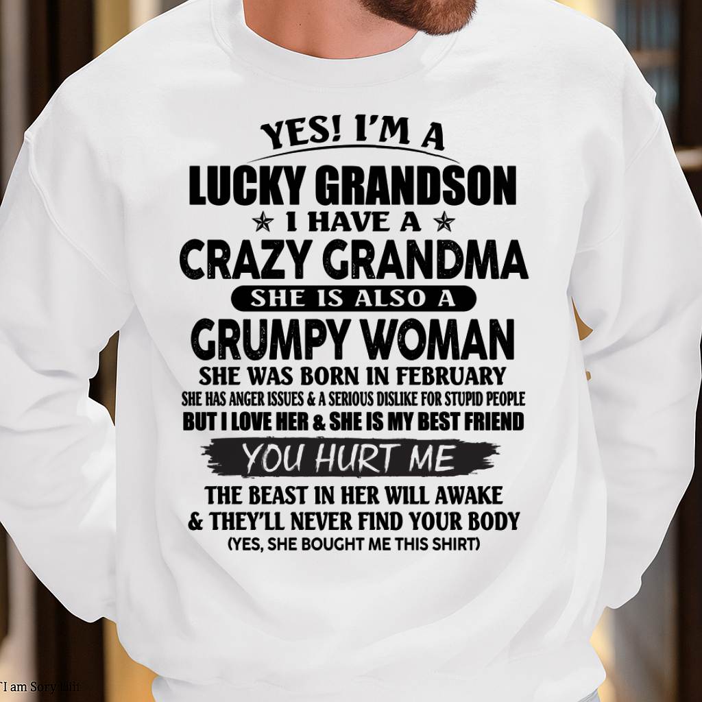 FEBRUARY - LUCKY GRANDSON OF CRAZY GRANDMA -  PERFECT GIFT FROM GRANDMA - kien02 (SKU12-113-02)