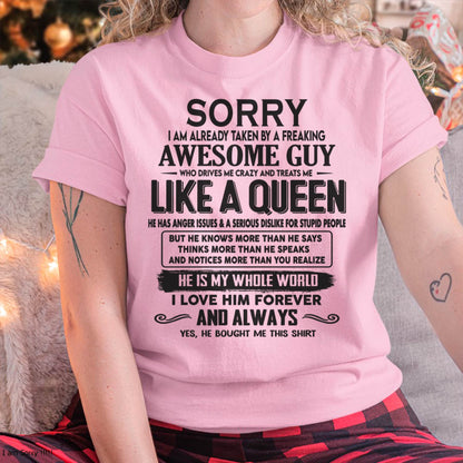 Sorry I am already taken by a freaking awesome guy - Gift for Wife From Husband - HLT00 (SKU08-25-00)