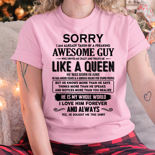 June - Sorry I am already taken by a freaking awesome guy - Gift for Wife From Husband - HLT06 (SKU-SRG-06)