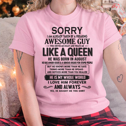 August - Sorry I am already taken by a freaking awesome guy - Gift for Wife From Husband - HLT08 (SKU08-25-08)