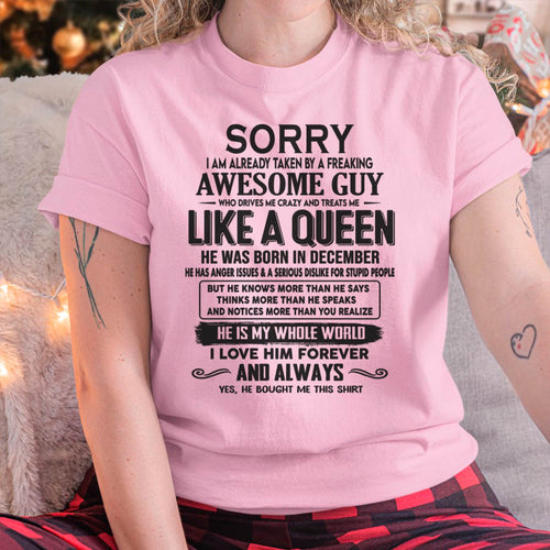 December - Sorry I am already taken by a freaking awesome guy - Gift for Wife From Husband - HLT12 (SKU08-25-12)