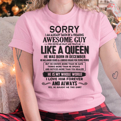 December - Sorry I am already taken by a freaking awesome guy - Gift for Wife From Husband - HLT12 (SKU08-25-12)