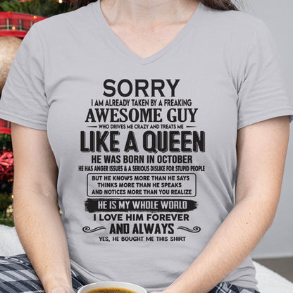 October - Sorry I am already taken by a freaking awesome guy - Gift for Wife From Husband - HLT10 (SKU08-25-10)